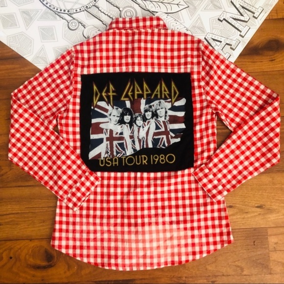 Tops - HANDMADE Def Leppard Plaid Flannel - Rock Band Tee